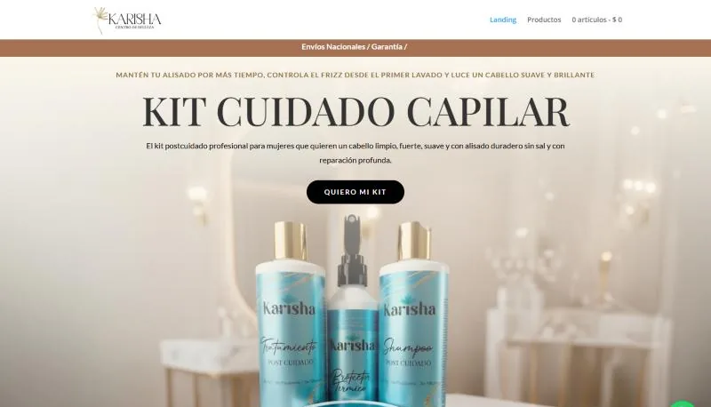 Página de inicio del sitio web de Karisha Centro de Belleza